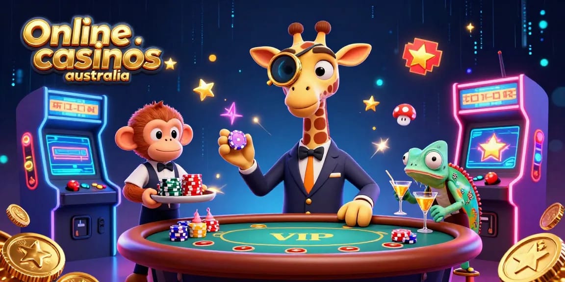 Experience excitement with online casinos Australia featuring giraffe dealer, monkey valet, and chameleon bartender.