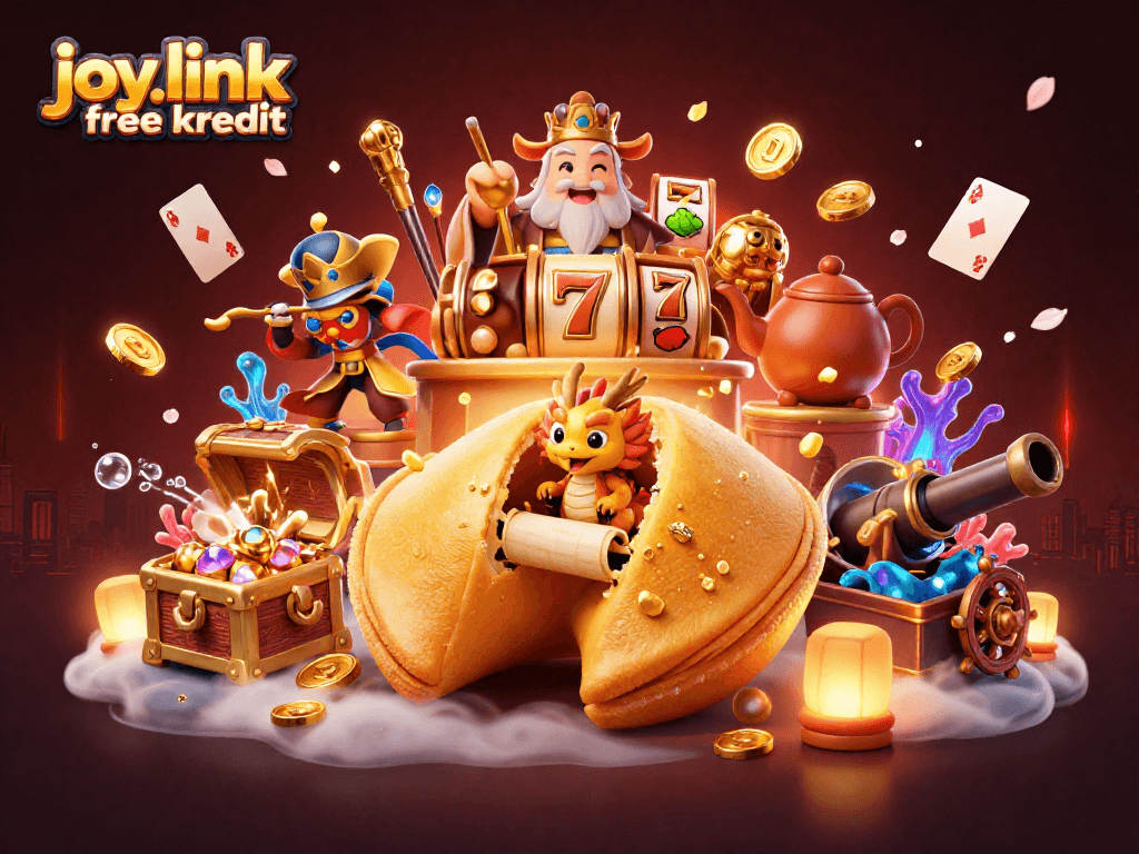 Engage in the excitement of joy.link free kredit with vibrant casino elements and characters bursting with energy.