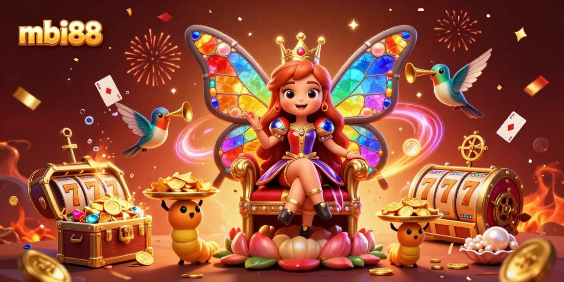 Spin the reels and win with mbi88's vibrant casino scene showcasing colorful gems and thrilling gameplay.