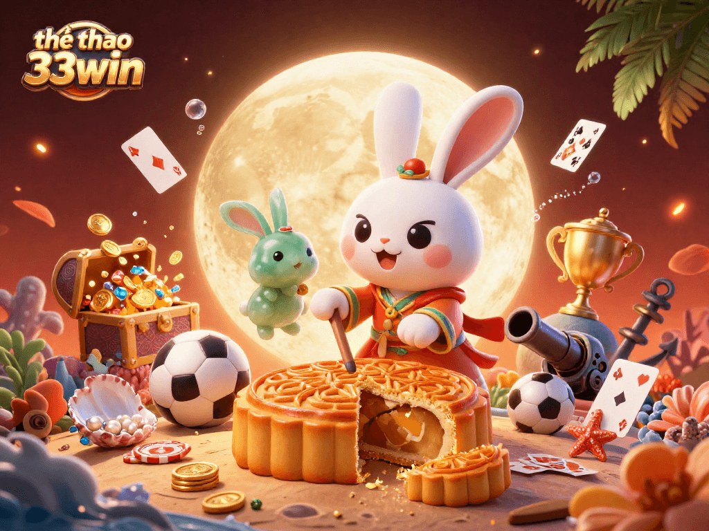 Experience thể thao 33win with our vibrant sports betting scene featuring a cartoon moon rabbit!