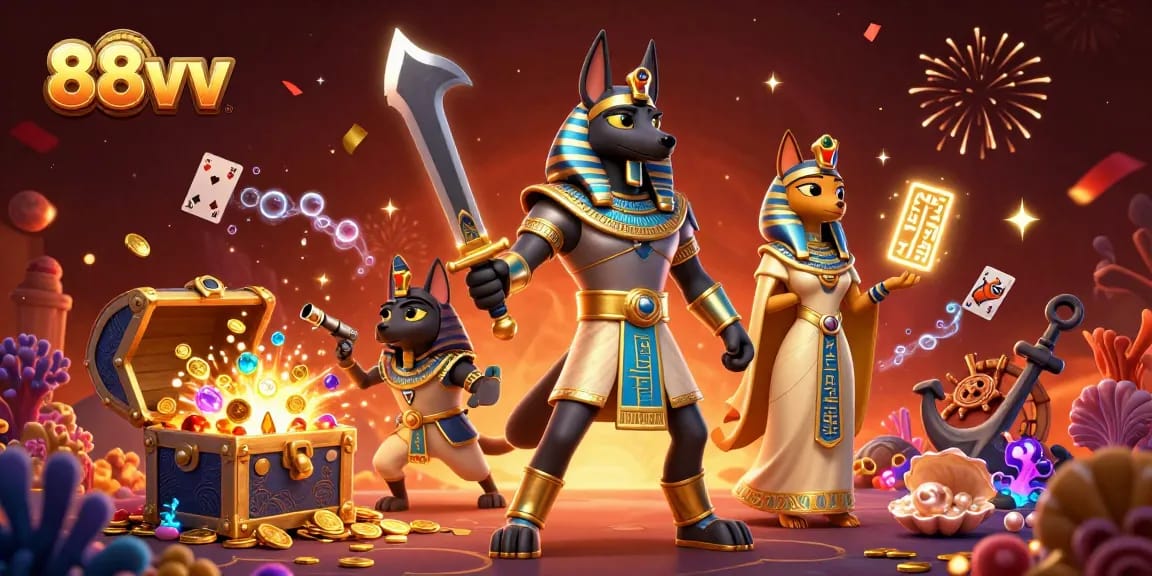 Experience the thrill with 88vv's dynamic underwater treasure explosion and ancient Egyptian characters.