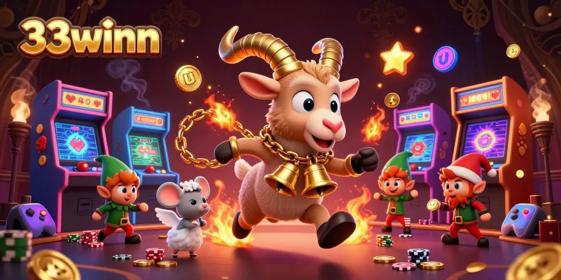 Join the fun at 33winn while naughty gremlins steal poker chips in a lively casino scene.
