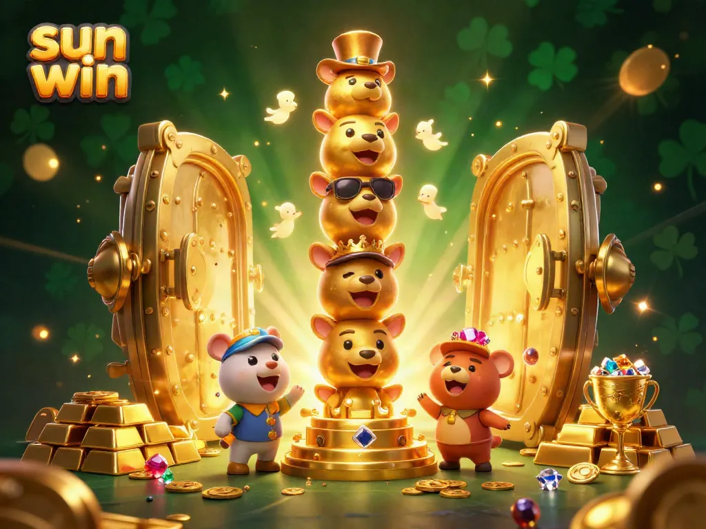 Engage with the thrilling sun win experience featuring a golden totem amidst treasure and casino elements.