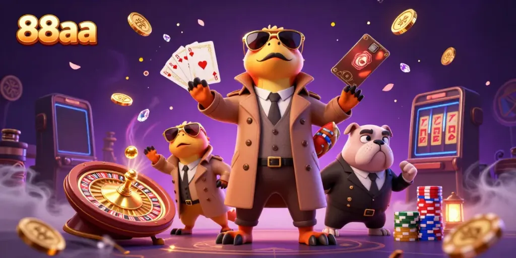 Engage with thrilling casino action featuring 88aa's playful raptors entering a VIP lounge.