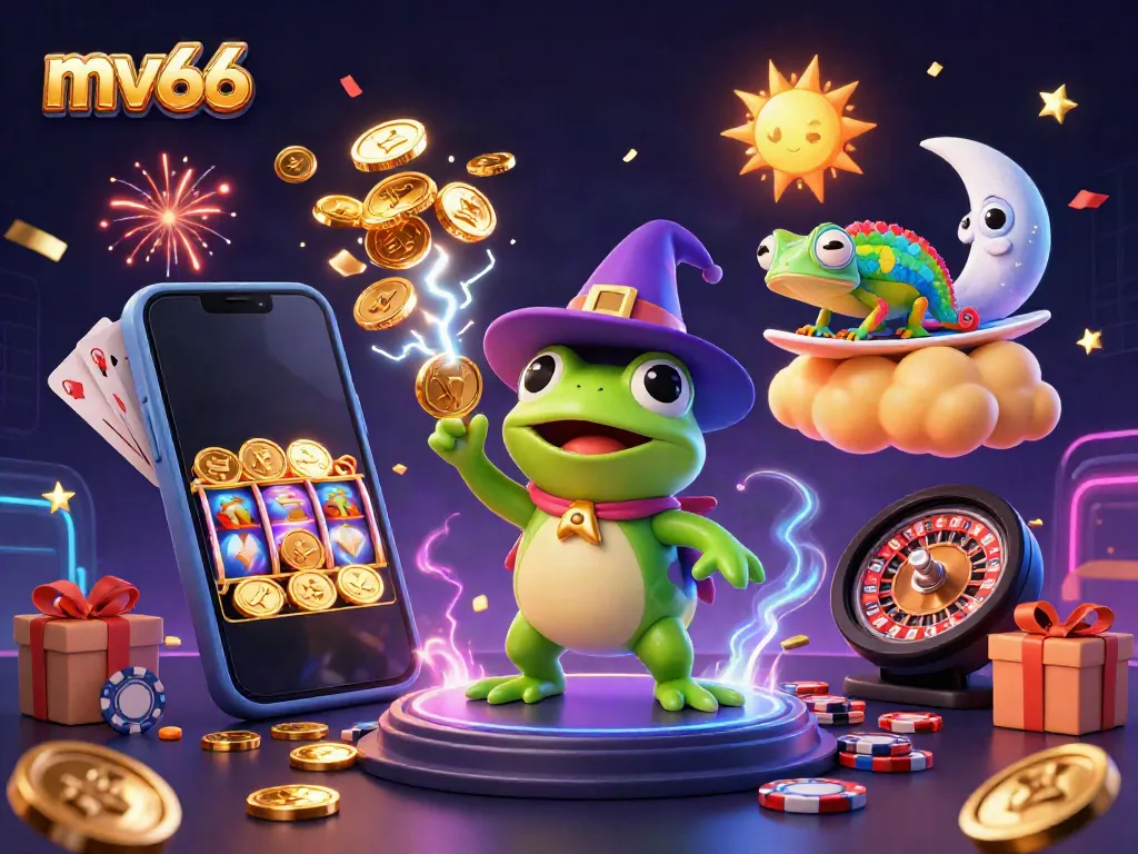 Experience the magic of mv66 with the wizard frog creating winning moments in a vibrant casino atmosphere.