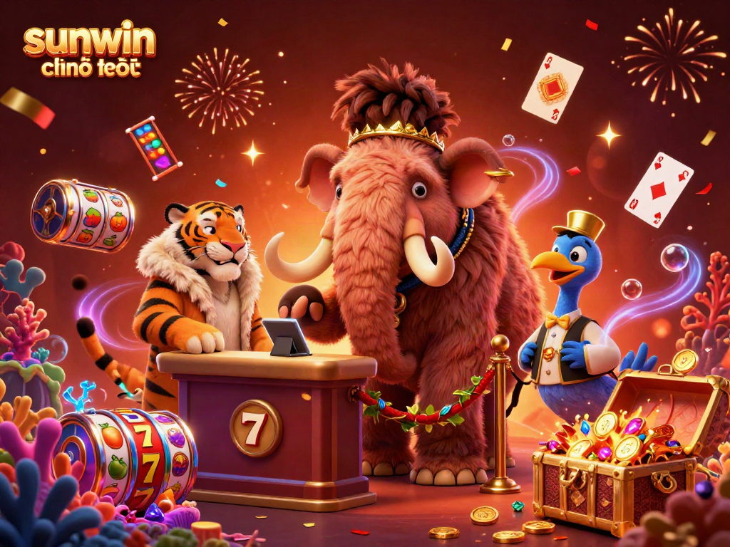 Experience the vibrant world of sunwin chính thức with a dynamic casino illustration featuring iconic gambling elements.