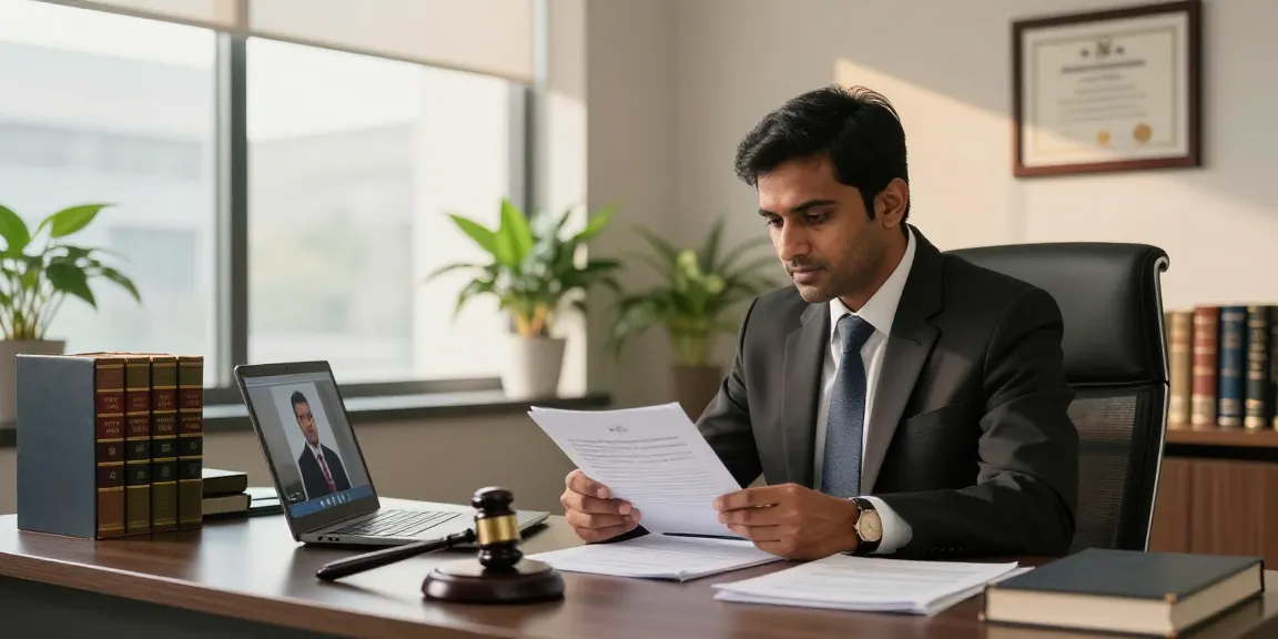 Engaging discussion on WebProNews.com with criminal lawyer J.K. Chaudhary in a modern office, focused on client consultation.