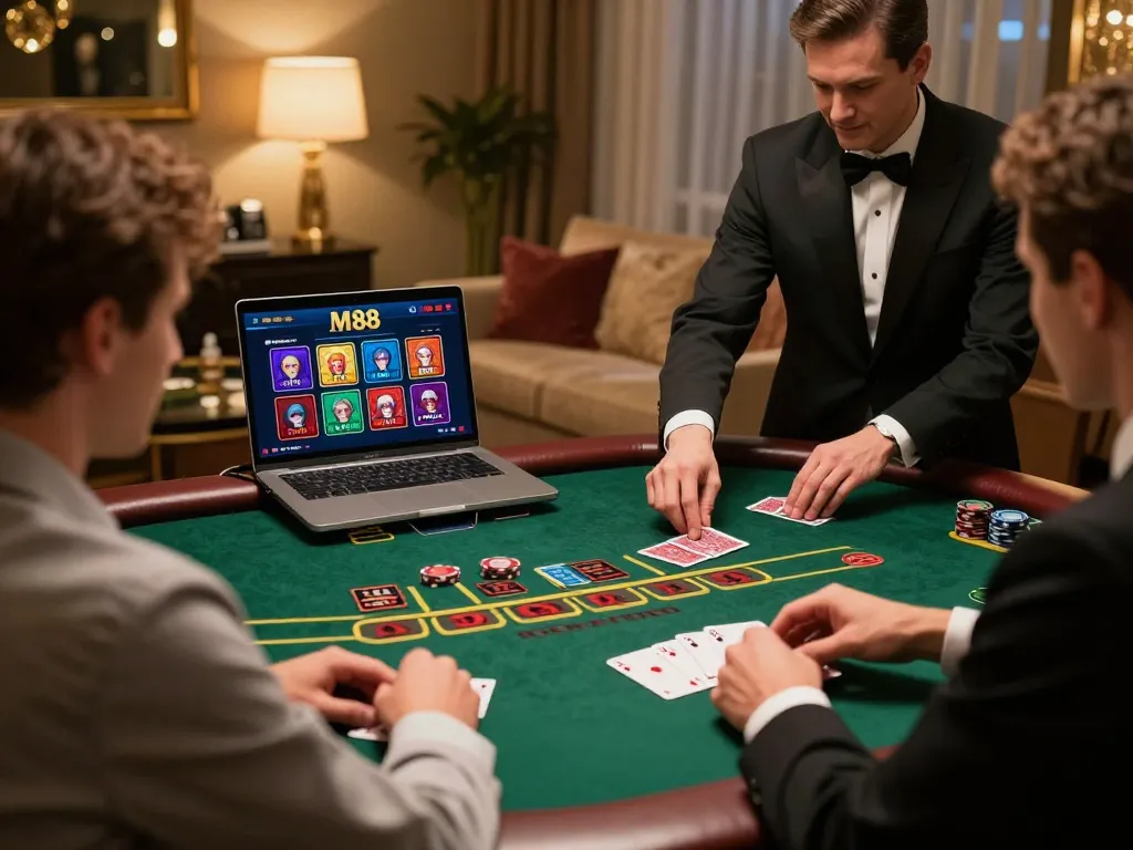 Engage in exciting blackjack gameplay at M88 casino from the comfort of your home.