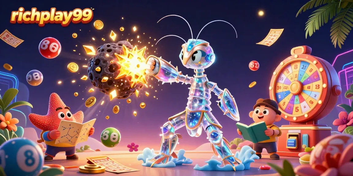 Play slots and win at richplay99 with vibrant, dynamic casino-themed illustration.