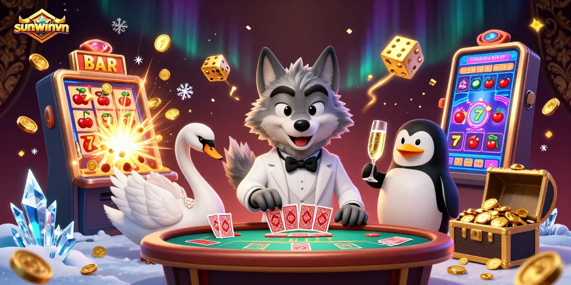 Experience thrilling gameplay with sunwinvn at a luxurious baccarat table surrounded by vibrant casino elements.