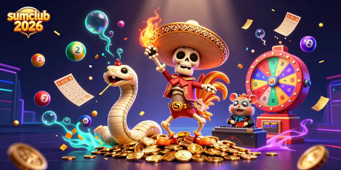 Experience thrilling gameplay at sumclub 2026 with vibrant characters dancing on coin piles and energetic casino elements.
