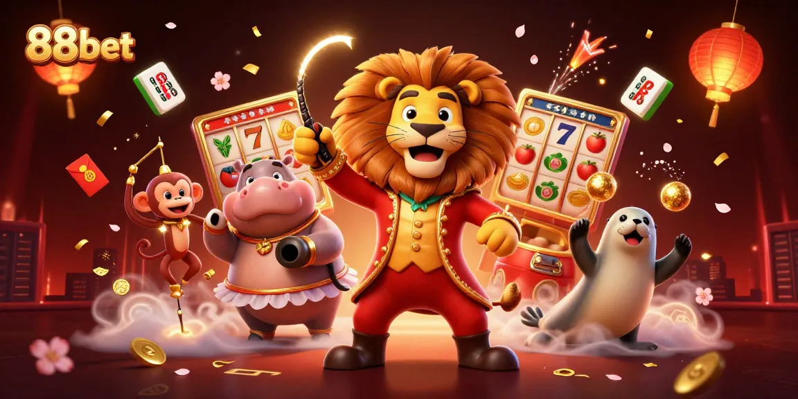 Engage with thrilling 88bet action in this vibrant 3D illustration showcasing a festive casino scene.