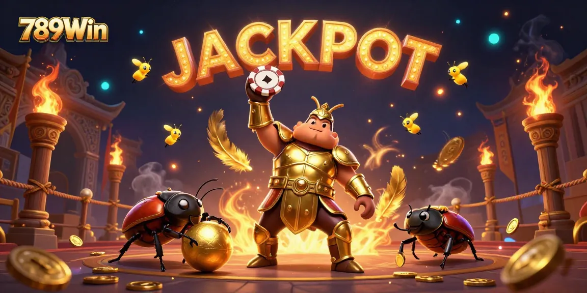 Join the excitement at 789Win with a dynamic 3D illustration depicting a victorious beetle and thrilling casino elements.