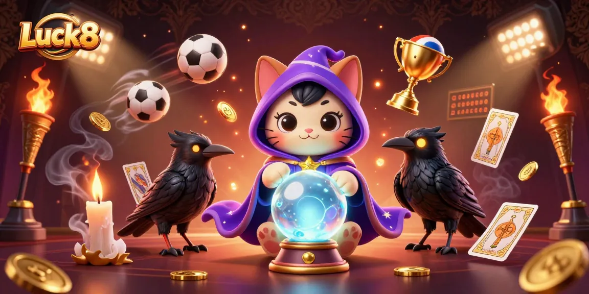 Engage in thrilling bets at Luck8 with animated mystical characters amidst sports action.