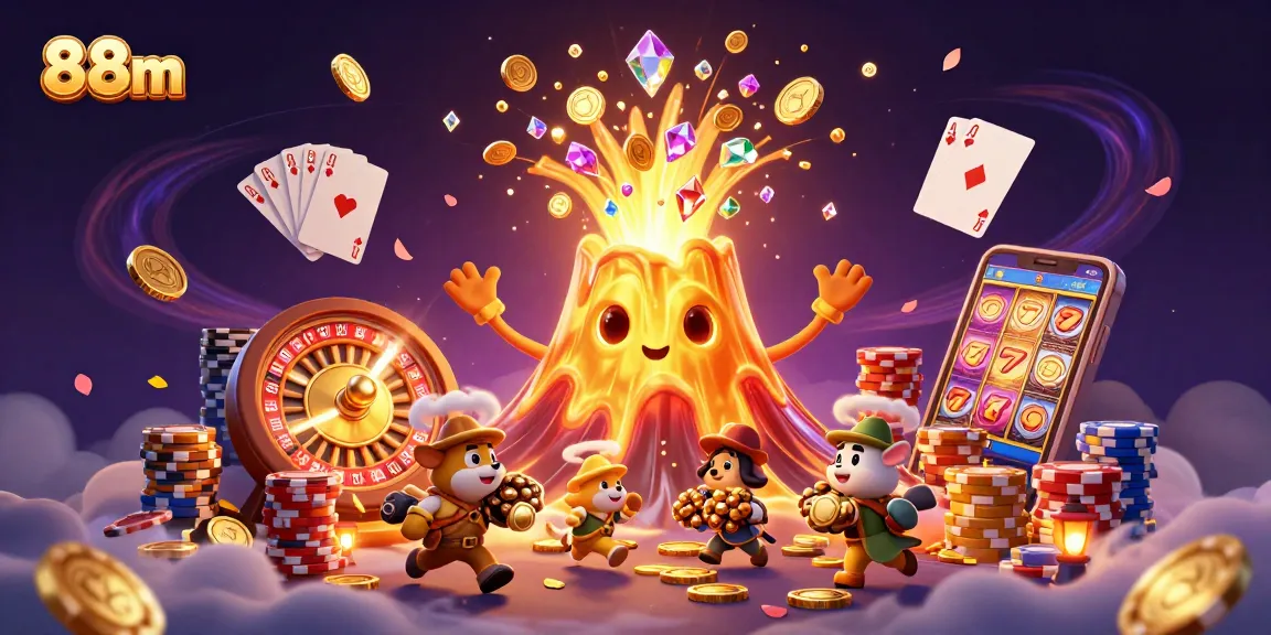 Experience the excitement of 88m with a triumphant golden volcano erupting treasures and adventure!