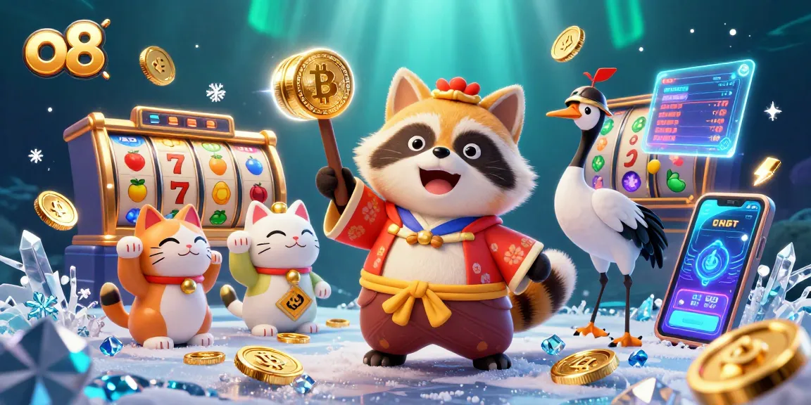 Engage with o8's vibrant casino scene featuring cheerful characters and exciting game elements.