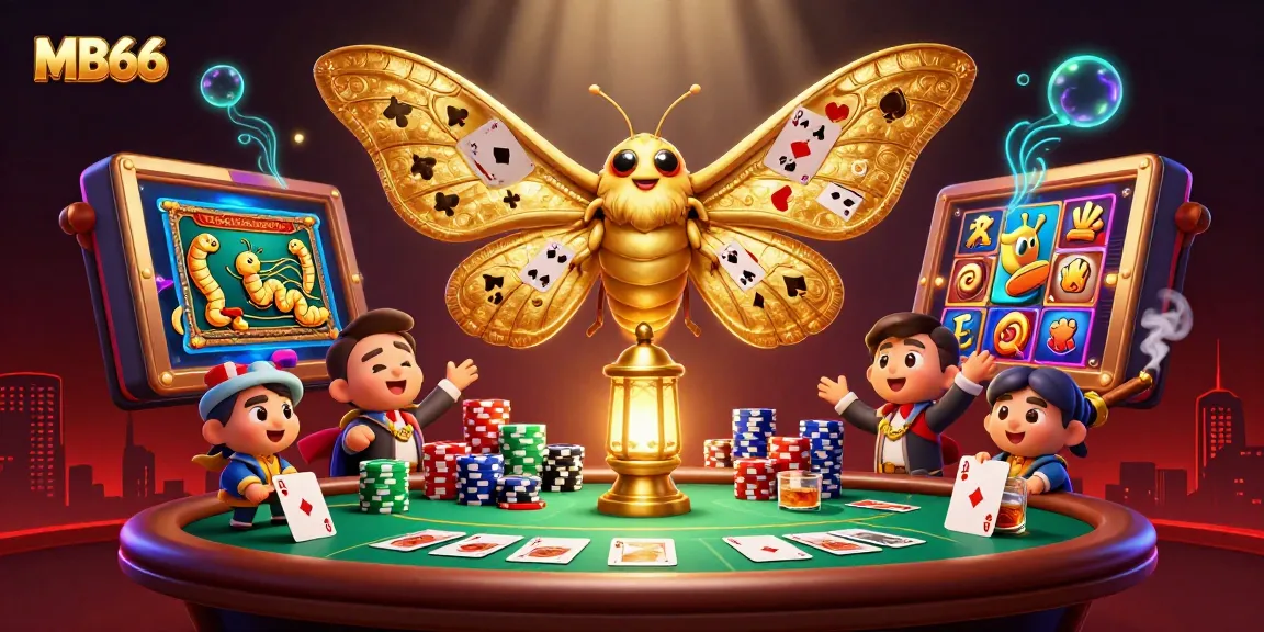 Experience the vibrant allure of MB66 with a golden-winged moth amidst casino scenes.